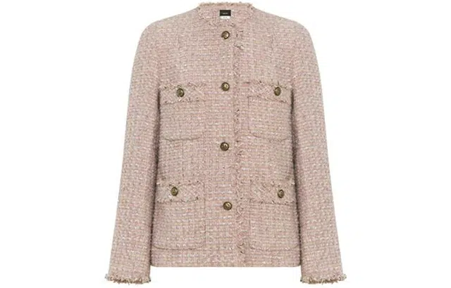 美洋 纯色单排扣小香风圆领夹克外套 女款 粉色