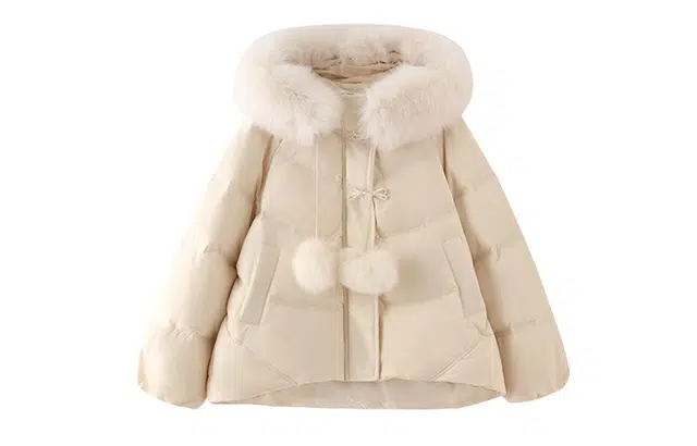 花栗鼠小姐 球球羽绒服~狐狸毛球连帽外套新中式盘扣冬季 女款