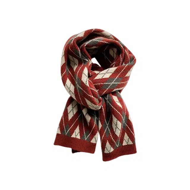 浪莎 冬季百搭红色加厚保暖围巾潮 针织毛线围脖 男女同款情侣款