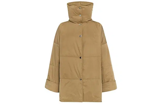 美洋 通勤纯色立领中长款棉服 女款 可可棕