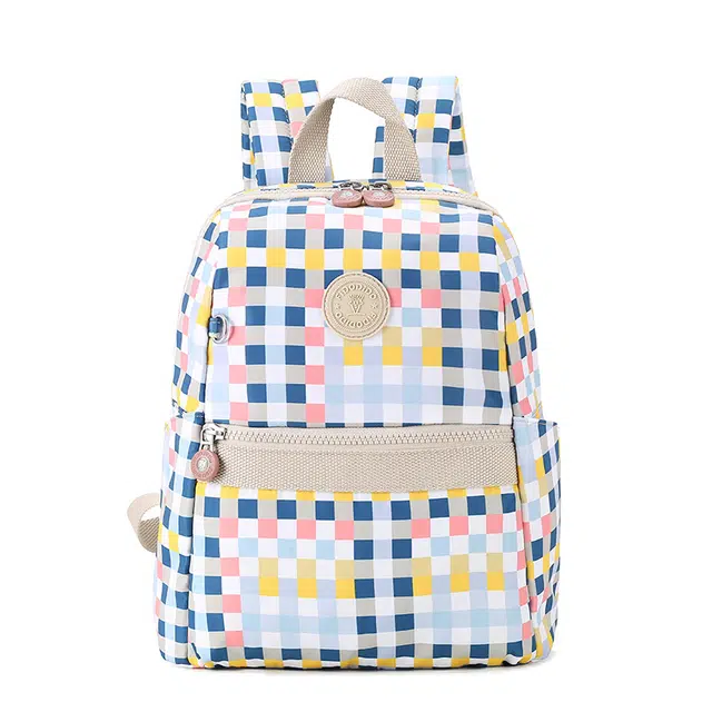 菲都狄都双肩包旅行小背包轻便双肩包女尼龙织物布背包 多彩格纹