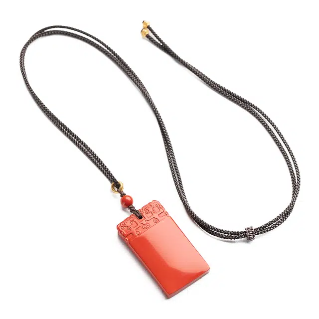 仙源 无事牌对雕 再造辰砂朱砂 玉石吊坠 男女同款情侣款