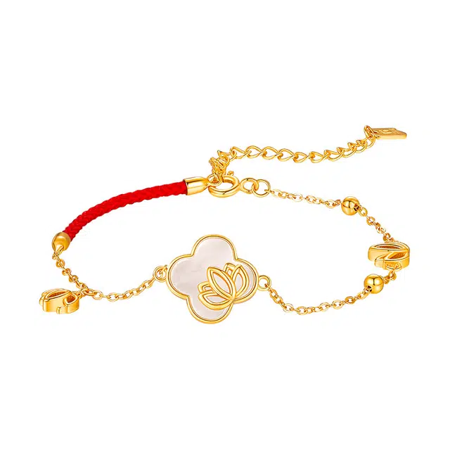 秦福炫 好运莲莲 小众高级感莲花四叶草编织 玉髓 玉石手链 女款