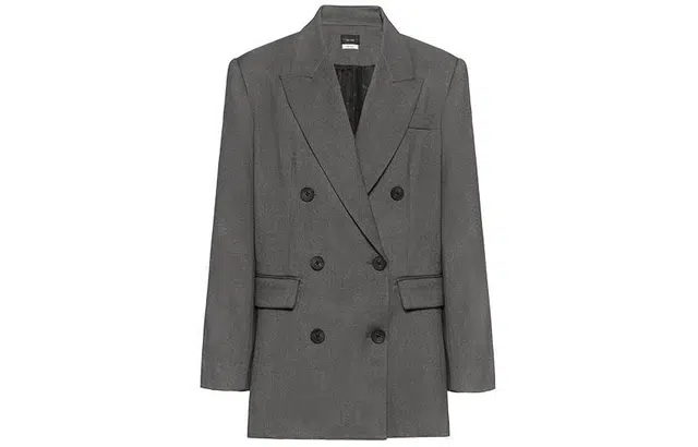 美洋 纯色双排扣直筒长袖西装 女款 灰色