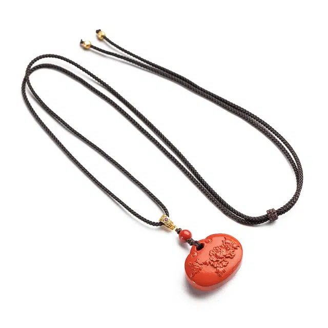 仙源 荷花如意锁 文玩饰品 再造辰砂朱砂 吊坠 男女同款情侣款