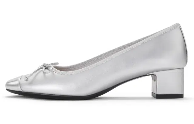 CHARLES&KEITH Bow Ballet Flats Silver Black Textured