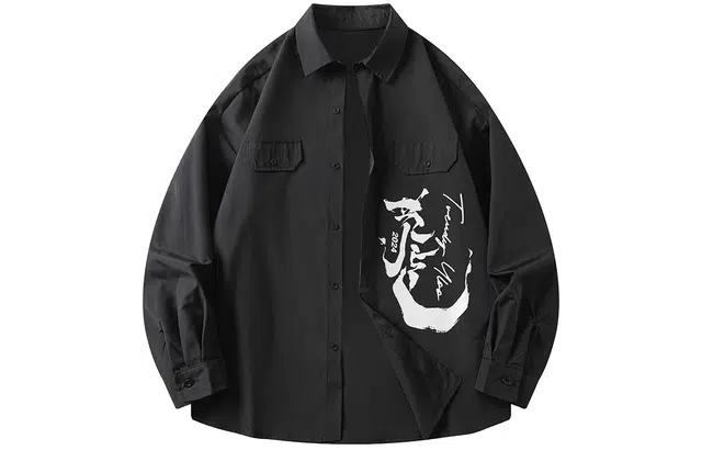 雅鹿 基础简约龙年款字母印花宽松休闲长袖衬衫 男女同款