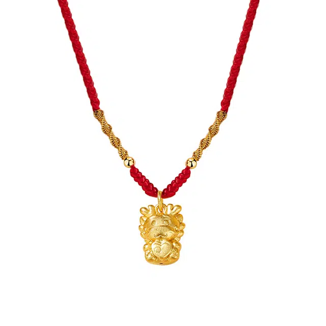 希遇 萌趣小龙国潮宫廷风生肖龙爱心本命年福字吊坠 玛瑙 玉石项链 女款