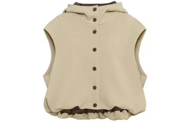 美洋 连帽纯色单排扣短款防风两穿马甲 女款 卡其色