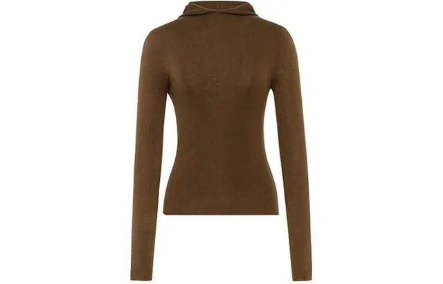 美洋 纯色连帽简约短款修身毛衣 女款 咖色