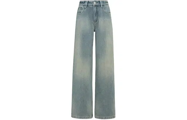 美洋 磨白做旧加绒阔腿牛仔裤 女款 蓝色