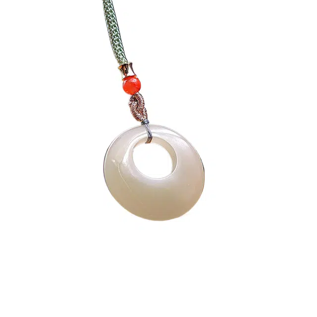 舒杰 吉祥平安环中式复古设计 和田玉 项链 男女同款情侣款 青白玉