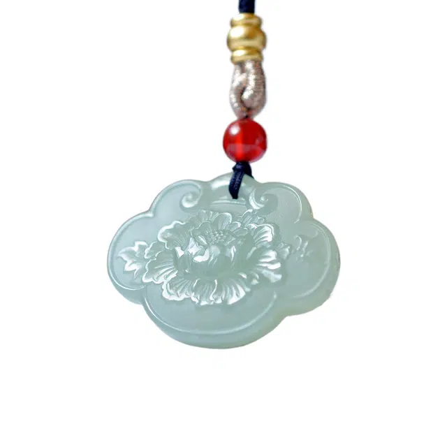 舒杰 吉祥如意锁国潮中式复古 和田玉 项链 男女同款情侣款 青白玉