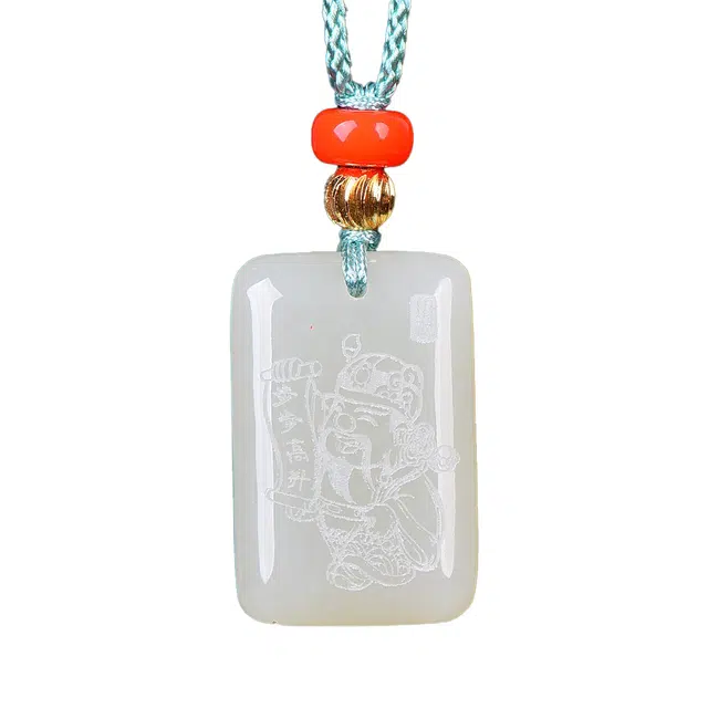 舒杰 步步高升平安牌 招财进宝中式风 和田玉 项链 男女同款情侣款 白玉