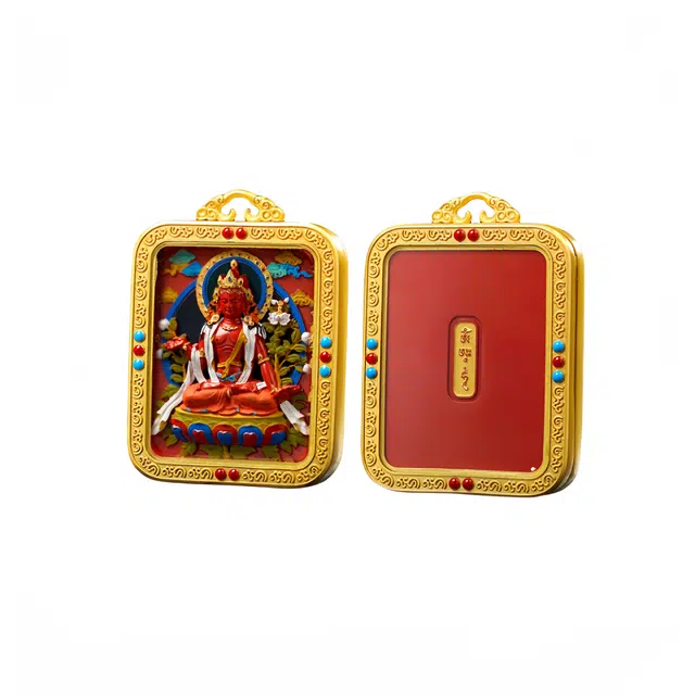 玉临门 国潮藏风手绘立体八大守护 前世今生 黄财神 扎基拉姆 方形手工浮雕 再造辰砂朱砂 玉石吊坠 男女同款情侣款