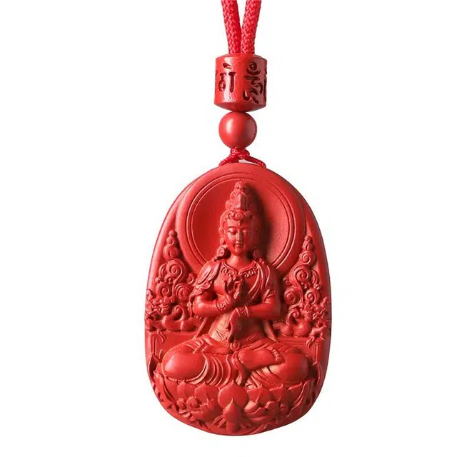 玉临门 国潮经典中国红观音世菩萨 再造辰砂朱砂 玉石吊坠 男女同款情侣款