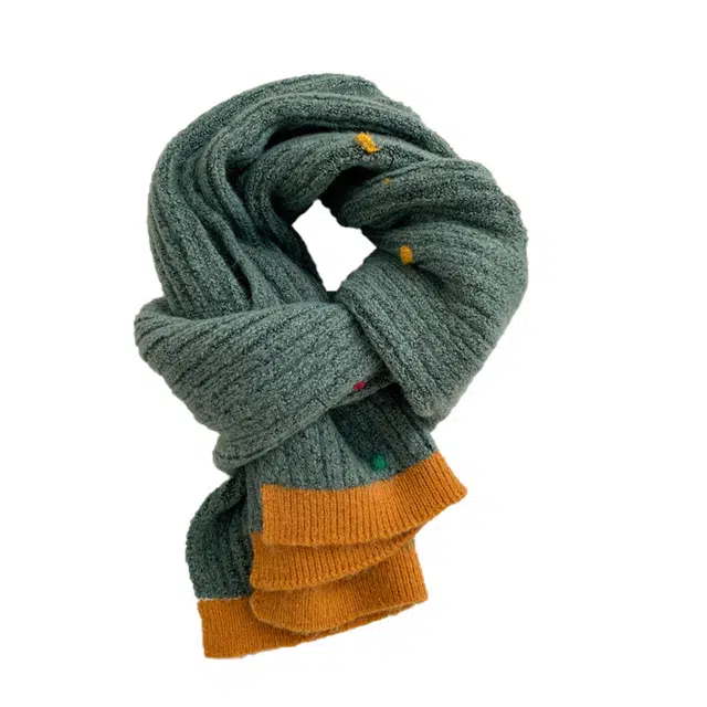 山一丸 学院风拼色保暖防寒 绒线围巾 男女同款情侣款