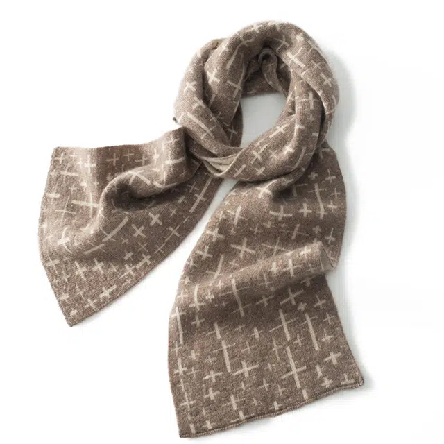 山一丸 秋冬季加厚山羊绒拼色星星 绒线围巾 男女同款情侣款