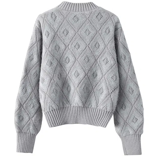 她池 甜美宽松圆领撞色落肩长袖套头上衣毛衣 女款