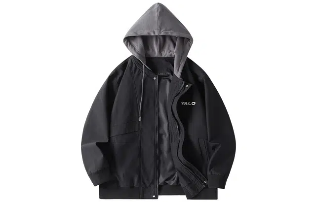 雅鹿 美式基础简约字母印花宽松休闲拼接工装假两件连帽夹克外套 男女同款