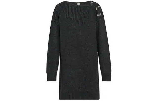 美洋 纯色简约针织长袖连衣裙 女款 碳灰