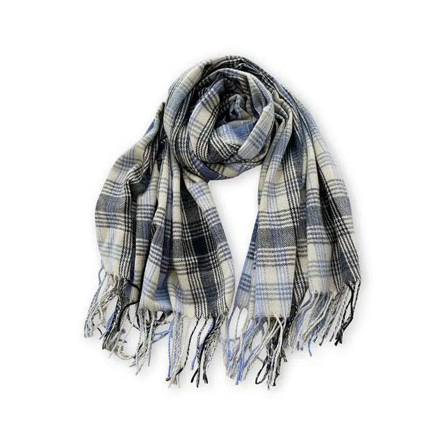 浪莎 秋冬仿羊绒保暖围脖流苏款 条纹格围巾 男女同款情侣款