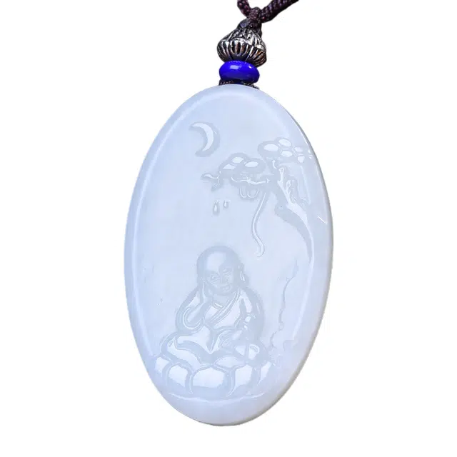 舒杰 吉祥如意童子佛 国风精雕 和田玉 项链 男女同款情侣款 白玉