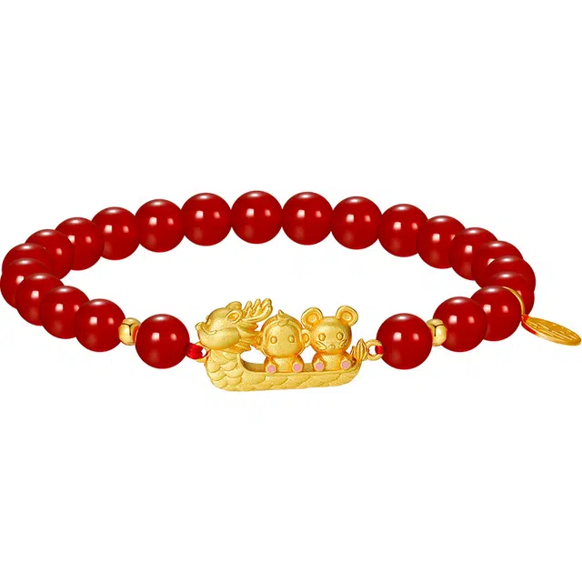 秦福炫 龙舟三合龙福气连连小众设计感 玛瑙 玉石手串 女款