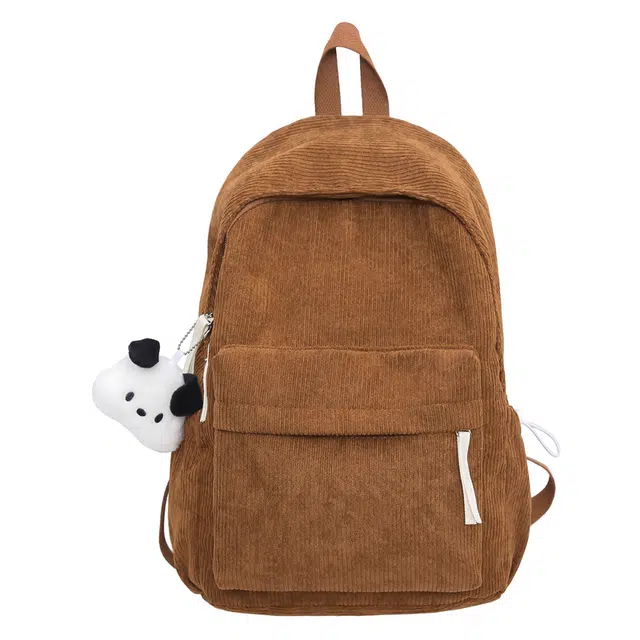 德力熊 学生简约简单原宿风拉链开合 灯芯绒 书包背包双肩包 常规 男女同款情侣款 棕色/绿色/白色/黑色
