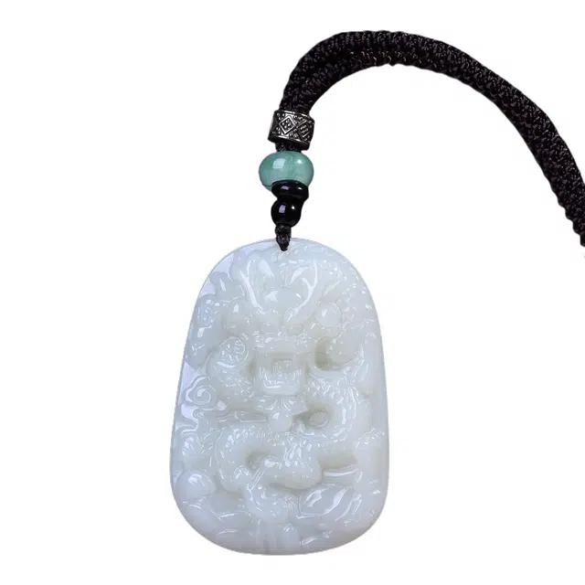 舒杰 龙腾盛世吉祥盘龙吊坠中式国风 和田玉 项链 男女同款情侣款 白玉