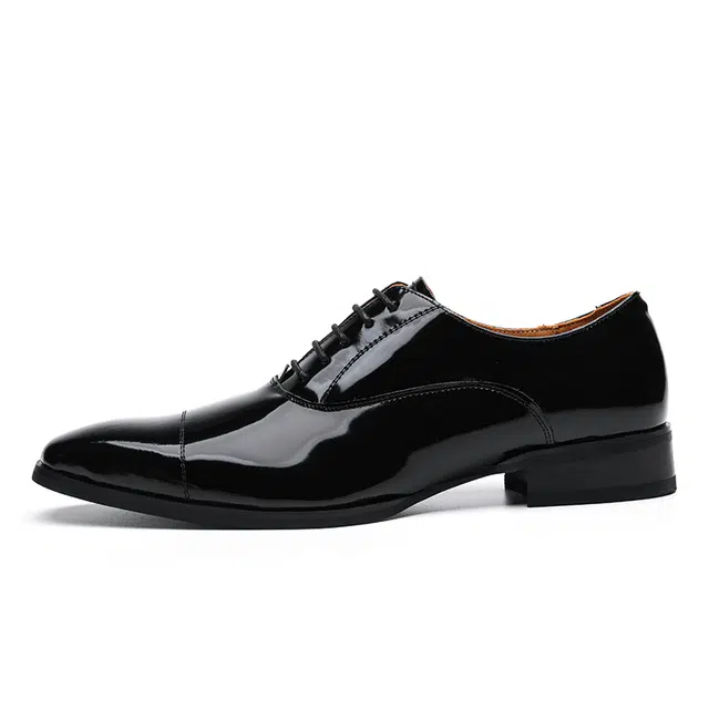 年走索 漆皮牛皮革 舒适百搭 商务休闲 正装皮鞋 男款 黑色