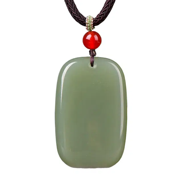 舒杰 吉祥如意平安牌 国潮设计 和田玉 项链 男女同款情侣款 青白玉