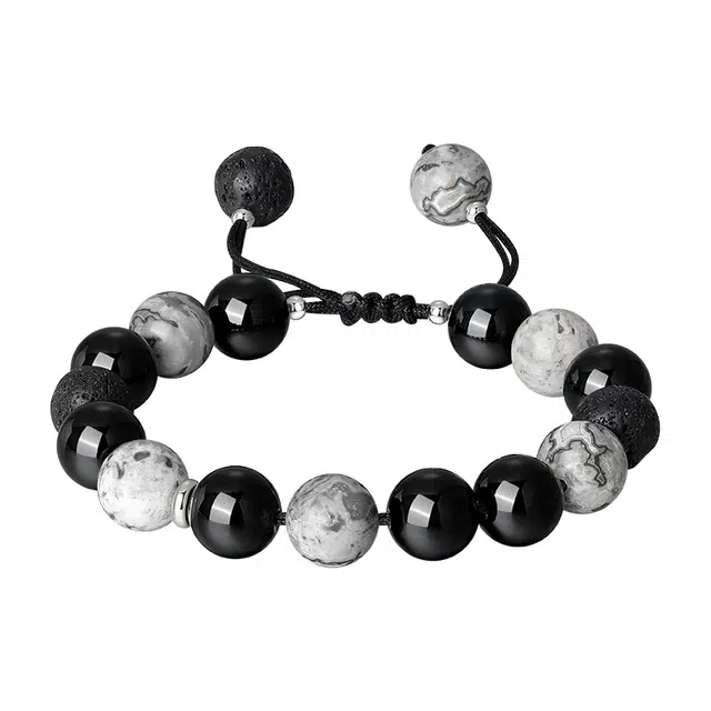 秦福炫 星空小陨石轻奢小众黑色 黑曜石 玉石手串 男款
