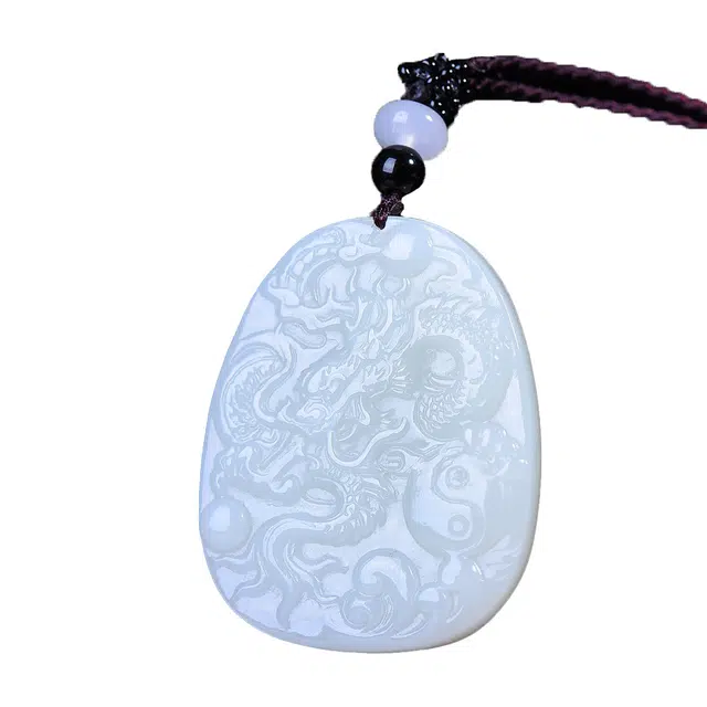 舒杰 招财吉祥龙牌中式 和田玉 吊坠 男女同款情侣款 白玉