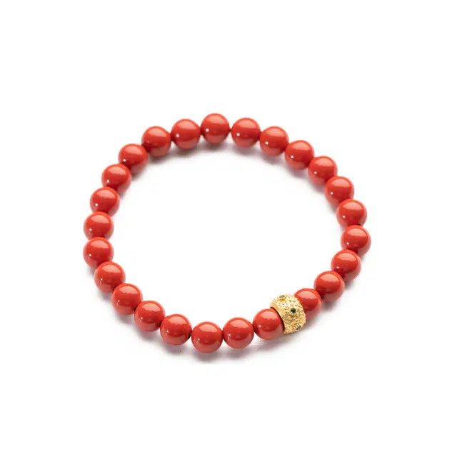 仙源 太岁温润细腻红色平安 再造辰砂朱砂 玉石手串 男女同款情侣款