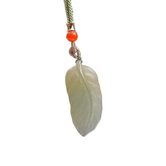 舒杰 自由翱翔羽毛吊坠 小众个性复古高级感毛衣链 和田玉 项链 男女同款情侣款 青白玉