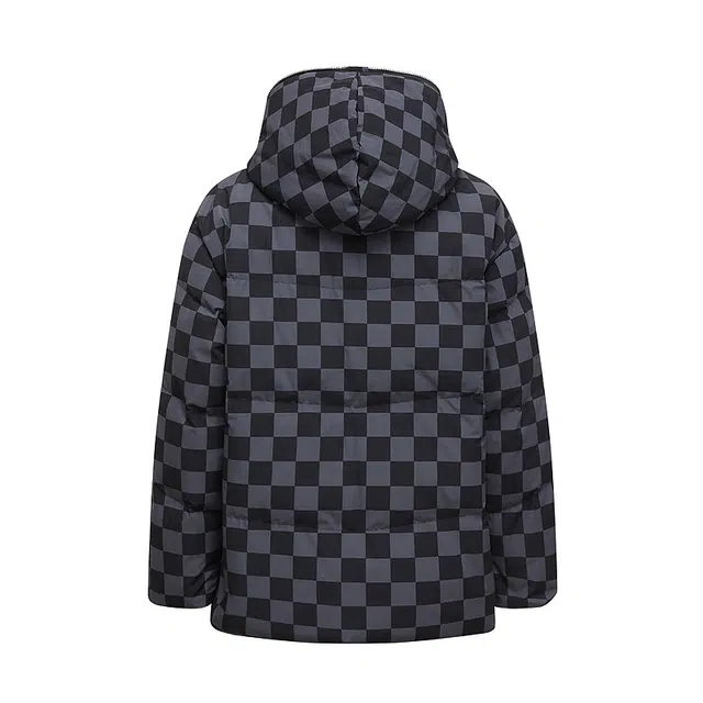 美特斯邦威 棋盘格印花满印连帽保暖羽绒服 男款