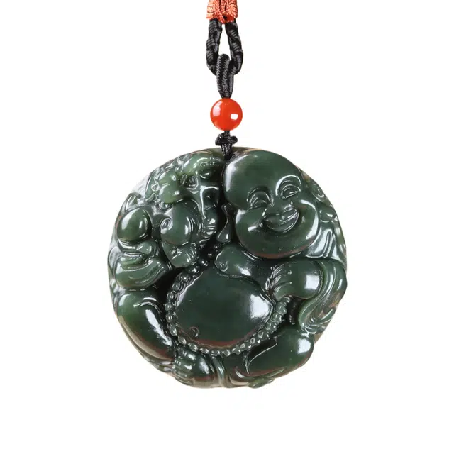 舒杰 福财两旺罗汉佛国风精雕 和田玉 项链 男女同款情侣款 青白玉