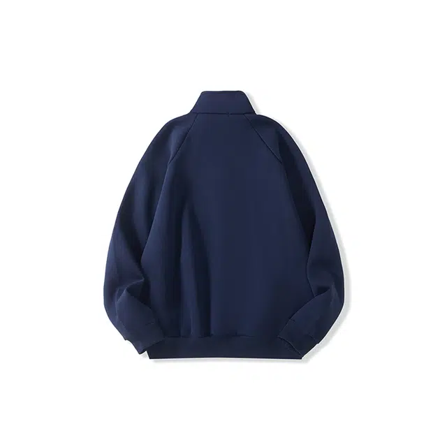 我是大卫 纯色立领双开拉链宽松休闲卫衣 男女同款 深蓝色