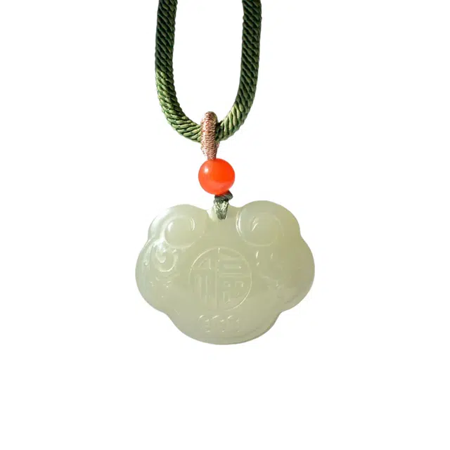 舒杰 中式国风 平安如意福锁吊坠 和田玉 项链 男女同款情侣款 青白玉