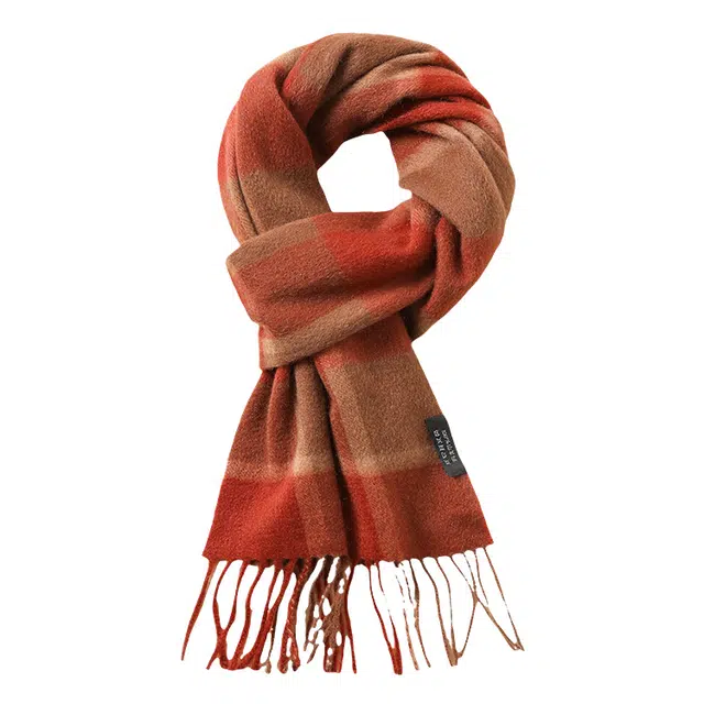 恒源祥 韩版纯色外搭格子轻奢纯羊绒 绒线围巾 男女同款情侣款