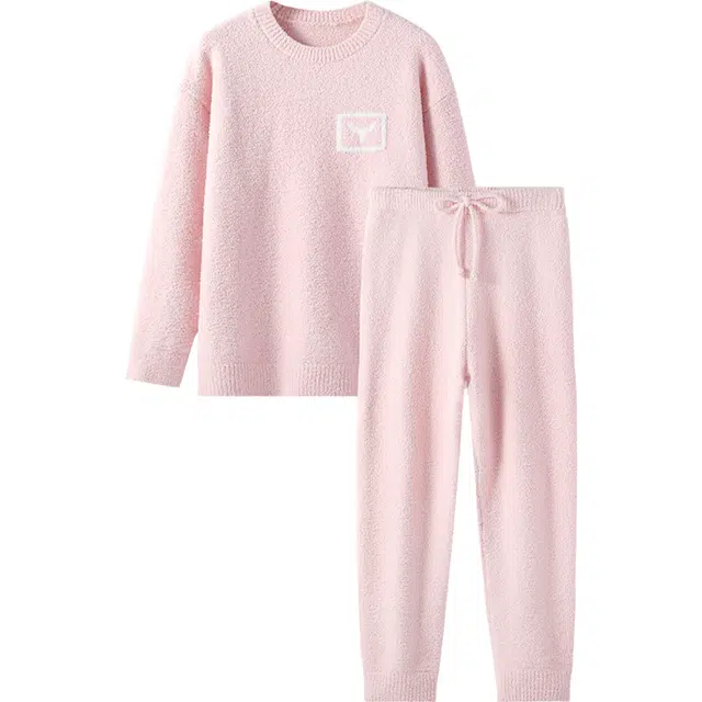 英氏 字母印花加绒加厚保暖家居睡衣套装 女款 活力粉