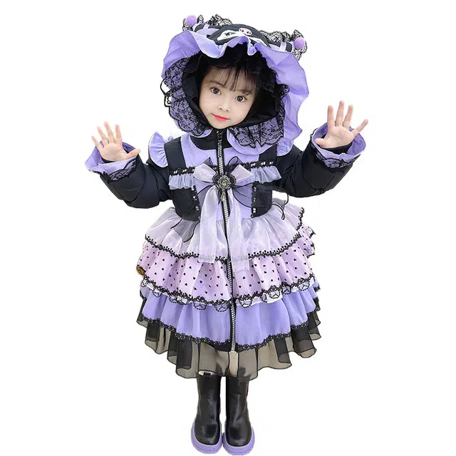 浪莎 花边蕾丝长袖洛丽塔羽绒服 儿童款 黑色