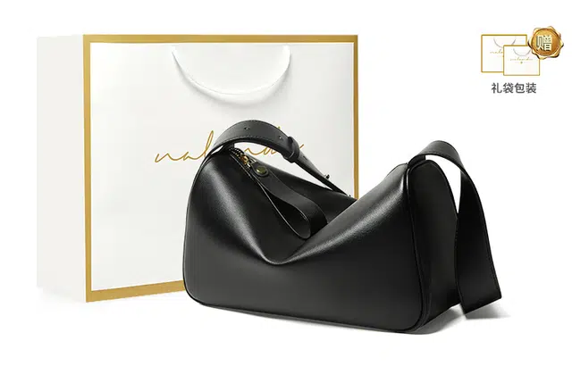 纳兰杜 大容量百搭款高级感时尚通勤实用休闲拉链开合 牛皮 枕头包单肩包斜挎包 大号 女款 黑色/白色/棕色