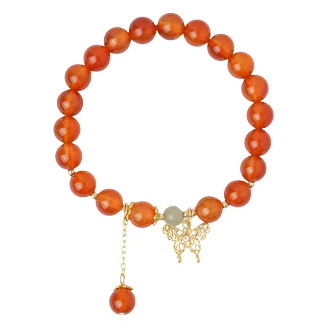 亿珍阁 蝴蝶平安转运珠 新中式国风圆珠 单圈佛珠红 玛瑙 玉石手串 男女同款情侣款 礼盒装