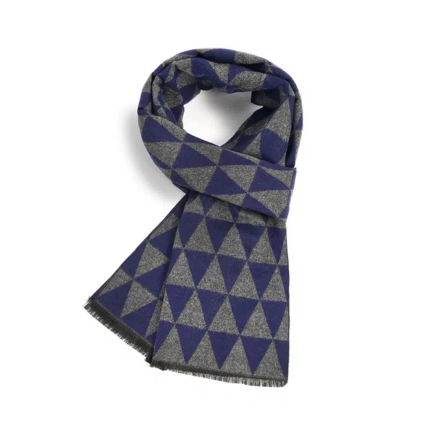 浪莎 商务百搭简约格子提花围脖 秋冬保暖围巾 男款