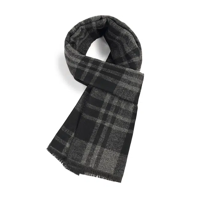 浪莎 商务百搭简约格子围脖 秋冬季提花保暖围巾 男款