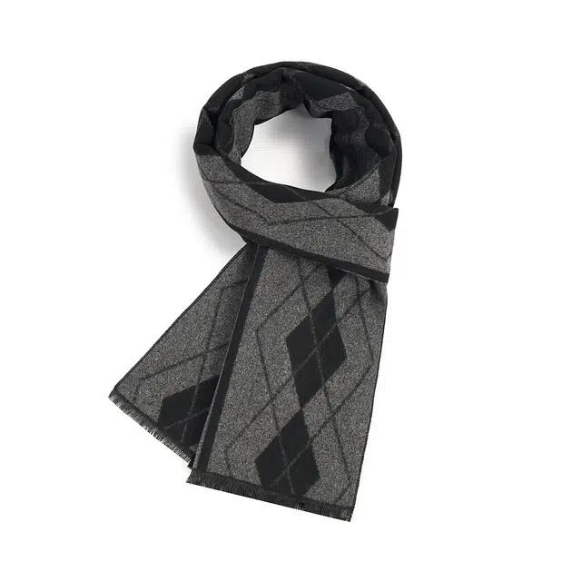 浪莎 商务百搭简约格子围脖 冬季提花保暖围巾 男款