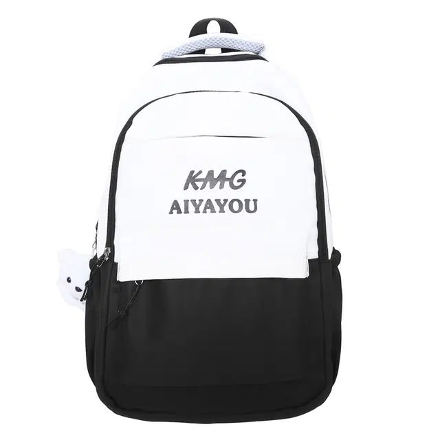 德力熊双肩包带挂件大容量尼龙英文字母休闲简约校园大学生双肩背包情侣男女通用