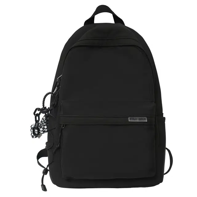 德力熊 大容量简约旅行电脑休闲高中大学生初中生 尼龙布 书包背包双肩包 常规 男女同款情侣款 黑/白